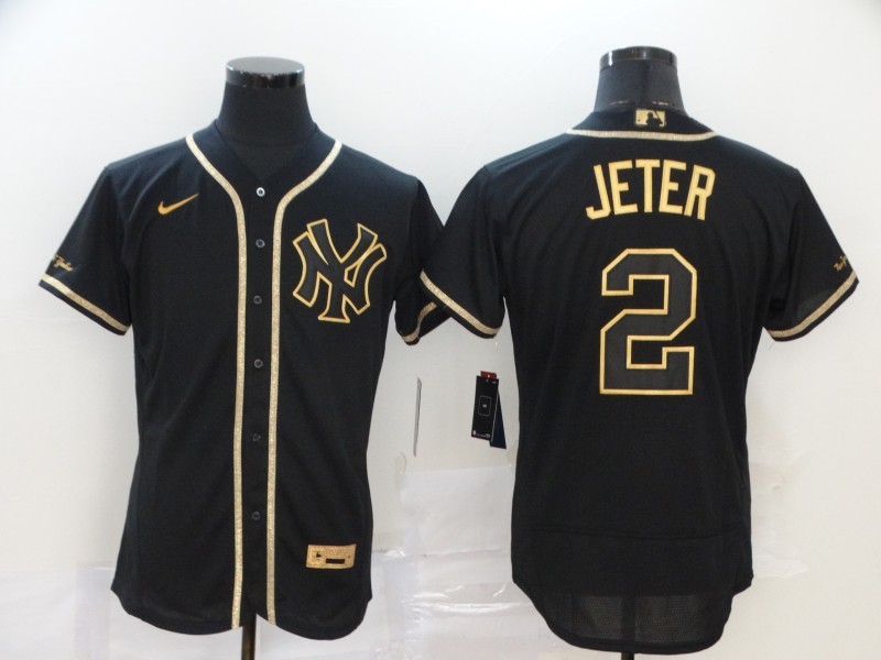 Men's New York Yankees Derek Jeter #2 Black Stitched Jersey